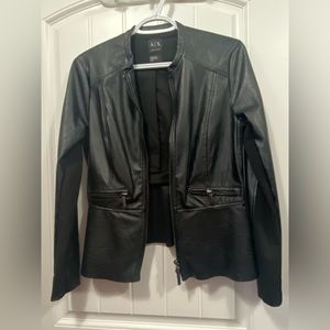 Woman’s black Armani exchange faux leather jacket size medium